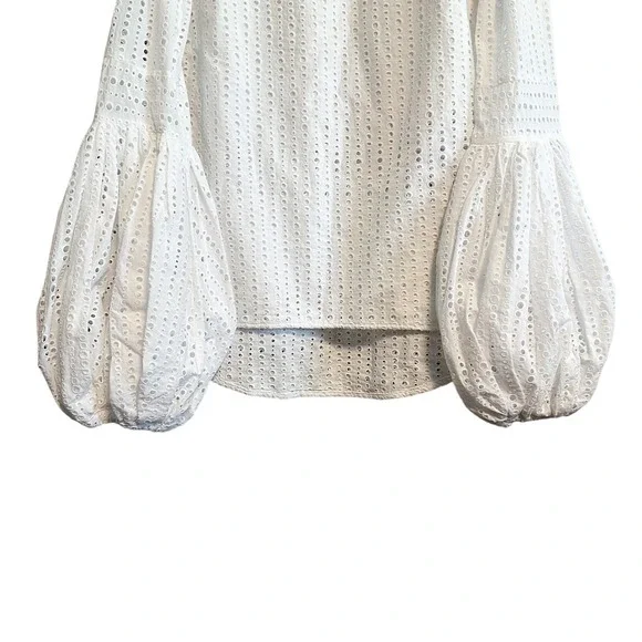 Noble 31 White Eyelet Bishop Sleeve Blouse V-Neck Cotton Size S - Picture 6 of 12